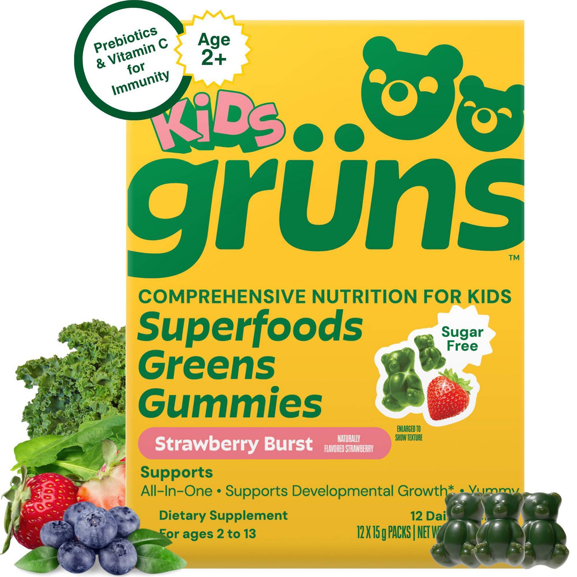 Grüns Kids' Sugar-Free Superfoods Greens Gummies - 72ct/12 Servings