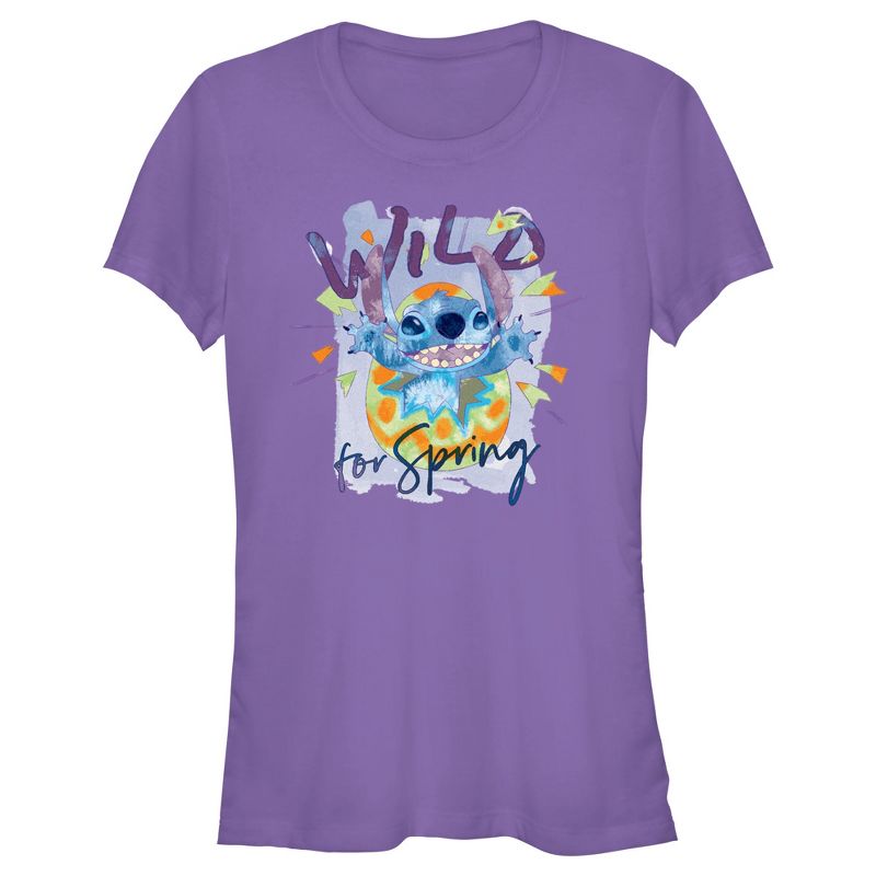 Junior's Women Lilo & Stitch Easter Stitch Wild for Spring Egg T-Shirt, 1 of 5