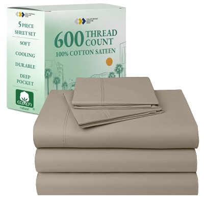 5-Star Luxury Sheet Set - 600 Thread Count 100% Cotton Sateen - Soft & Crisp Bed Sheets with Deep Pockets by California Design Den