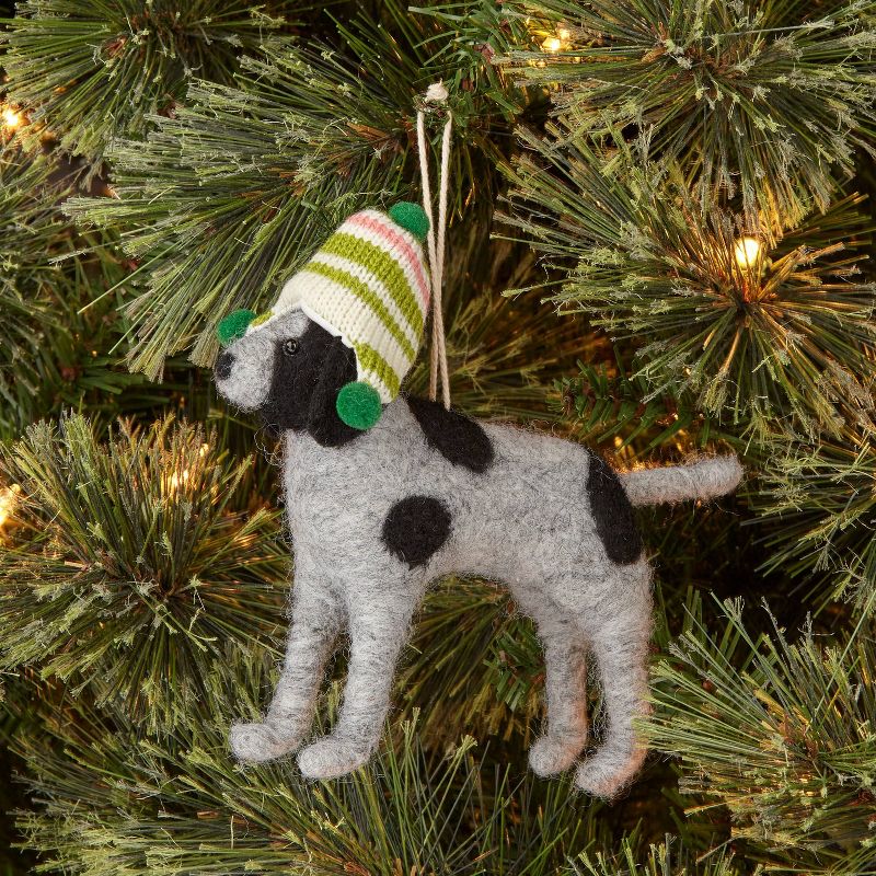 Pointer with Striped Stocking Hat Christmas Tree Ornament White/Green - Wondershop&#8482;, 2 of 3