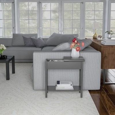 Transitional Flip-Top Storage Side Table in Wood and Metal