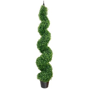 Northlight Potted Two Toned Artificial Spiral Boxwood Garden Topiary Tree - 5' - 1 of 4