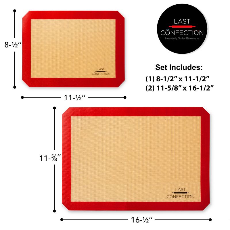 Last Confection Silicone Baking Mats, 2 Half Sheet and 1 Quarter Sheet - Set of 3 Non-Stick Professional Food Safe Tray Pan Liners, 3 of 8