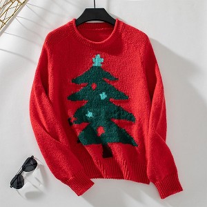 Women's Festive Round - Neck Loose - Fit Pullover Sweater for Fall and Winter, Cozy Knitwear with Holiday Design - 1 of 3