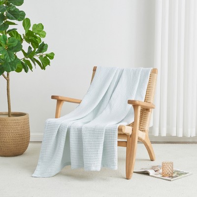 Ice Blue Cotton Waffle Weave Throw Blanket 50" x 60"