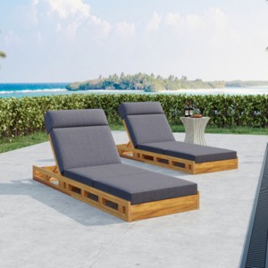 Set of 2 Outdoor Wood Reclining Lounge Chairs with Water-Resistant Cushions, Adjustable Chaise Loungers for Poolside or Backyard-The Pop Home - 1 of 4
