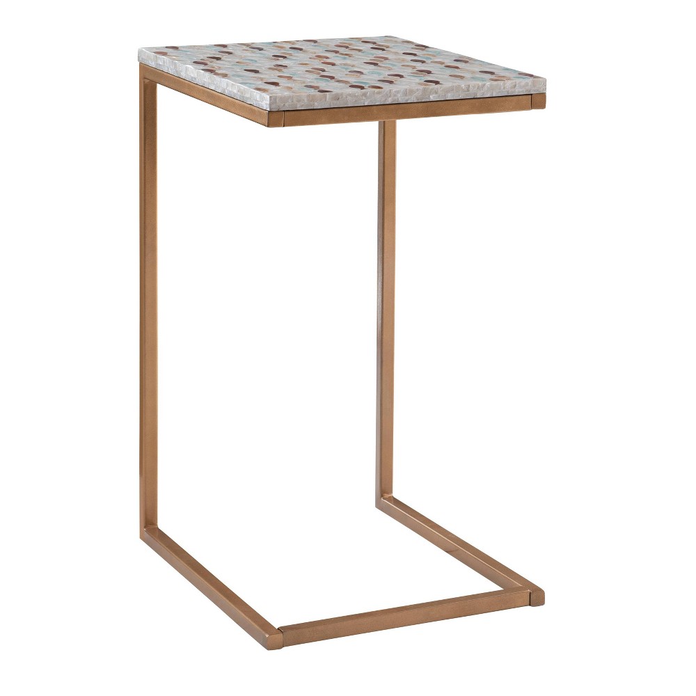 Photos - Coffee Table Linon 18"x 14" Priscille Accent C Table Gold - : Capiz Shell, Geometric Frame, Coastal Glam 