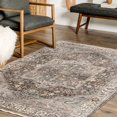 Dark Grey Rectangular Medallion Synthetic Area Rug 5' x 7'
