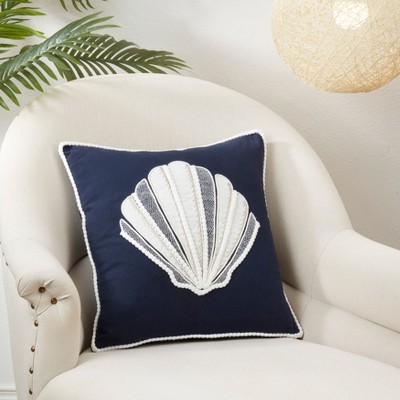 Navy and Beige Cotton Seashell Euro Throw Pillow Cover
