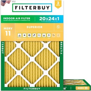 Filterbuy 20x24x1 Air Filter (2-Pack), Pleated MERV 11 Allergen Defense Replacement HVAC AC Furnace Filters (Actual Size: 19.38 x 23.38 x 0.75) - 1 of 4
