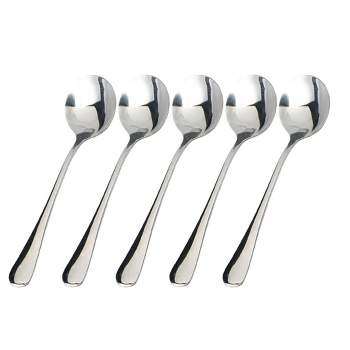 Unique Bargains Stainless Steel Tableware Straight Handle 7" Long Soup Spoons Silver Tone 5 Pcs