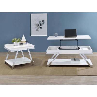 White High Gloss Rectangular Lift-Top Coffee Table with Storage