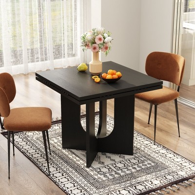 FUFU&GAGA Convertible Square to Round Dining Table Folding Wood Grain Dining Table with Expandable Top