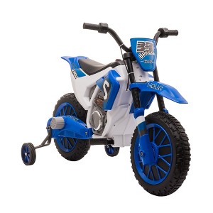 Aosom 12V Kids Motorcycle Dirt Bike Electric Battery-Powered Ride-On Toy Off-road Street Bike with Charging Battery, Training Wheels Blue - 1 of 4