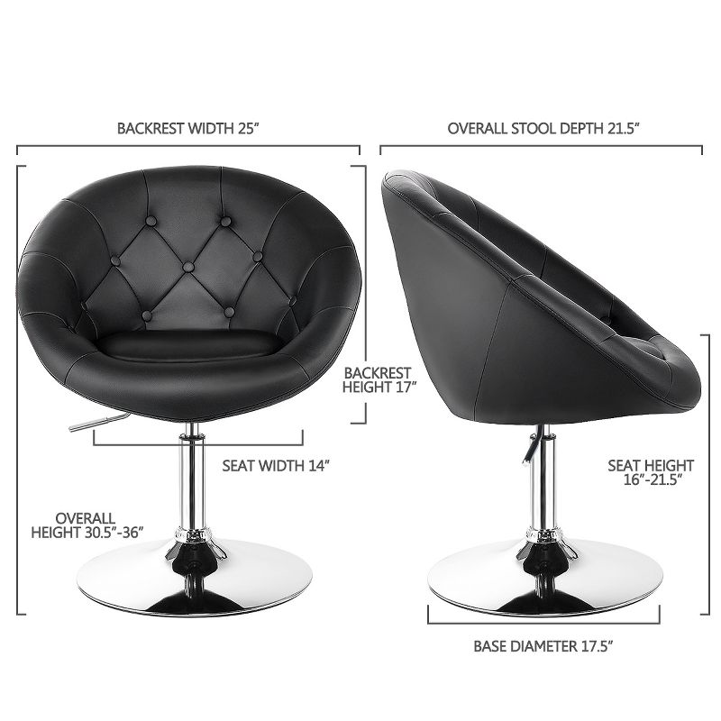 Tangkula Set of 2 Modern Swivel Bar Stools Height Adjustable Round Tufted Back Accent Chair Black/White, 4 of 10