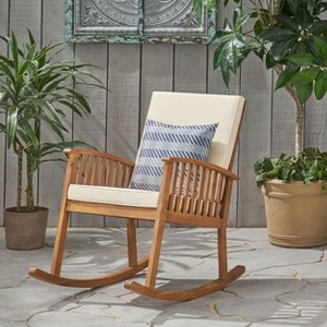 Okak Premium Acacia Patio Rocking Chair Boho Outdoor Accent Chair,1 Pc,Upholstered Leisure Chair for Porch,Backyard&Garden,Brown - 1 of 4