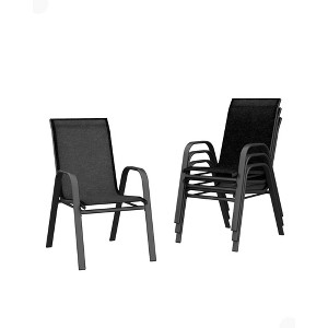 Set of 4 Outdoor Stackable Patio Chairs - High-Back Metal Frame with Durable Textilene Fabric - Perfect for Lawn, Backyard, Deck, and Garden - 1 of 4