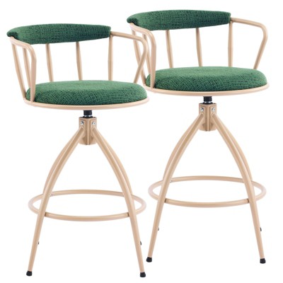 Karl Home 2 Piece Set of Green Swivel Bar Stools with Burlap Seat and Khaki Powder - Coated Iron Legs