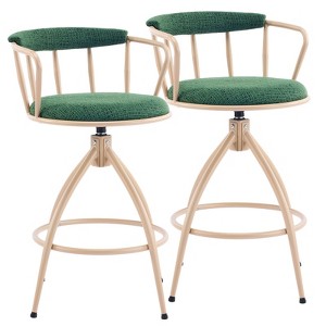 Karl Home 2 Piece Set of Green Swivel Bar Stools with Burlap Seat and Khaki Powder - Coated Iron Legs - 1 of 4