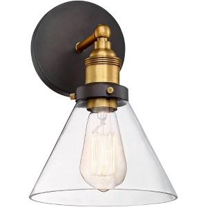 360 Lighting Burke Industrial Modern Wall Light Sconce Dark Bronze Brass Hardwire 7 1/4" Fixture LED Clear Glass for Bedroom Bathroom Living Room - 1 of 4