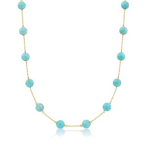 Ross-Simons 8mm Turquoise Bead Station Necklace in 14kt Yellow Gold - 1 of 4