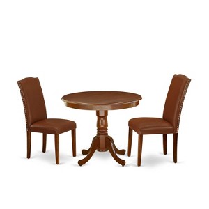 Round Dining Table Set - 36 Inch Table with 2 Parsons Chairs - Linen White Finish - 1 of 4