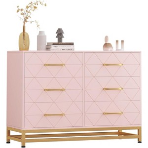 Coucheta Pink 6-Drawer Tall Dresser - Space-Saving Chest with Soft-Close Drawers, Anti-Tip Kit, 39"W x 16"D x 29"H - 1 of 4