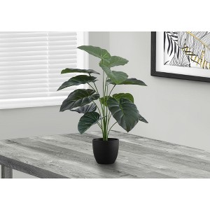 Monarch Specialties Artificial Plant 24 inch Tall Alocasia Indoor Faux Fake Table Greenery Potted Real Touch Decorative Green Leaves Black Pot - 1 of 4