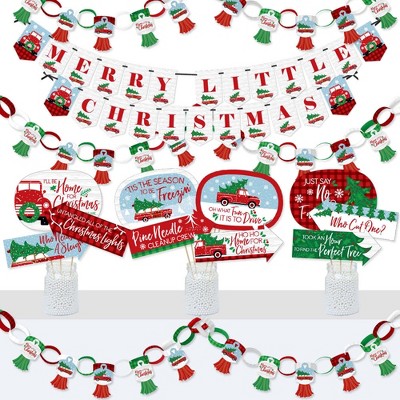 Big Dot of Happiness Merry Little Christmas Tree - Banner and Photo Booth Decor - Red Truck and Car Christmas Party Supplies Kit - Doterrific Bundle