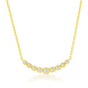 Bella Silver Sterling Silver, Graduating Square CZ Curved Bar Necklace - Silver - 16+2 Inch - 1 of 2