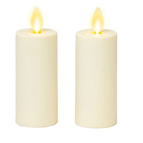 2Pcs Luminara Flameless Moving Flame Votive Candles 1.58x4.14"  Ivory Unscented 