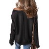 Amaryllis Women’s Long Sleeve Textured Waffle Knit Patchwork Pullover Contrast Washed Casual Fit Raw Hem - 2 of 4