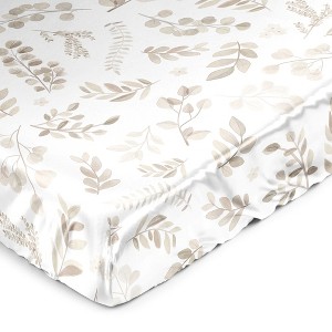Sweet Jojo Designs Boy or Girl Gender Neutral Unisex Satin Fitted Crib Sheet Botanical Taupe and Ivory - 1 of 4