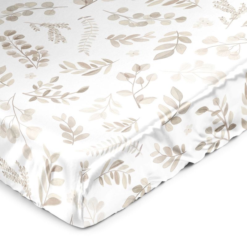Sweet Jojo Designs Boy or Girl Gender Neutral Unisex Satin Fitted Crib Sheet Botanical Taupe and Ivory, 1 of 6