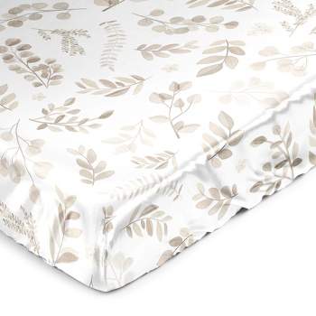 Sweet Jojo Designs Boy or Girl Gender Neutral Unisex Satin Fitted Crib Sheet Botanical Taupe and Ivory