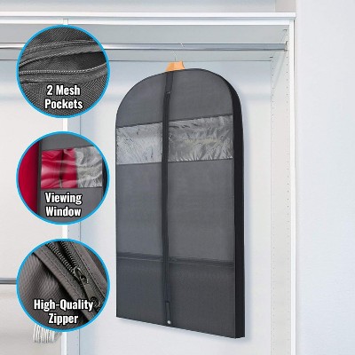 Plixio 54" Black Gusseted Garment Bags with Zipper for Travel and Storage