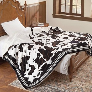GustoWave Cow Print 10 Heat Levels Electric Heating Blanket, Machine Washable, Brown+White - 1 of 4