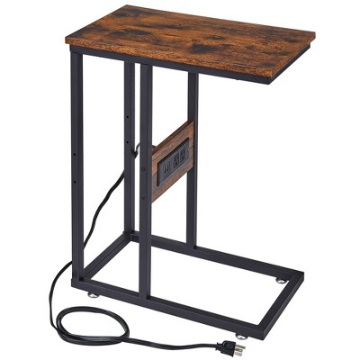 VECELO C-Shaped End Side Table for Sofa/Couch, Snack TV Tray for Living Room or Bedroom
