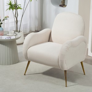 ZHUTA Accent Chair With Metal Gold Legs,Snowflake fabric Armchair for Living Room Bedroom, Dining Room Accent Club Guest Chair, Beige - 1 of 4