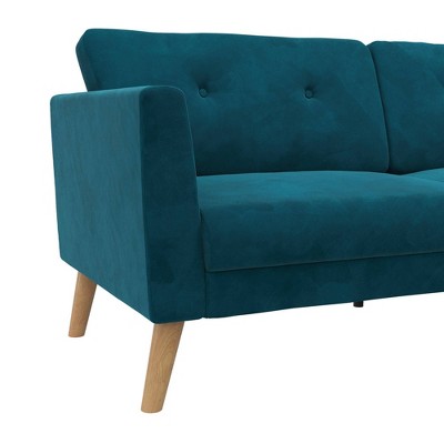 Mid-Century Boho Glam Blue Velvet Tufted Sofa