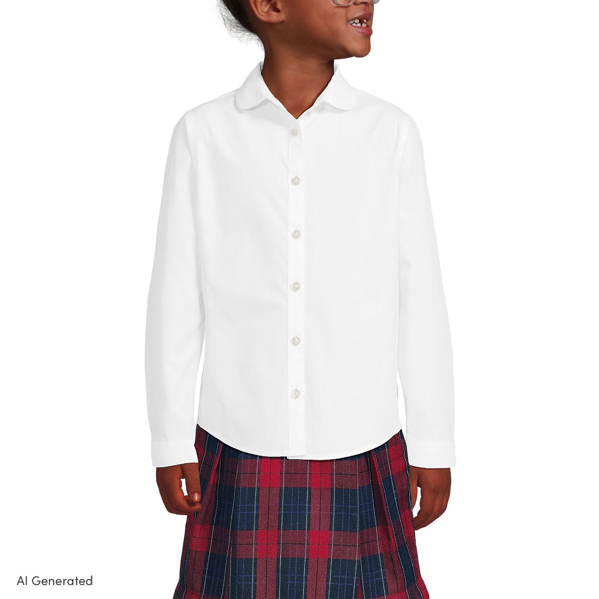 Lands' End Kids Long Sleeve Peter Pan Collar Broadcloth Shirt