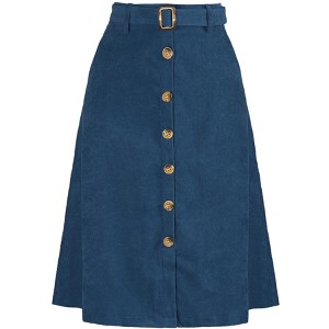 Allegra K Women's High Waist Solid Button Front A-Line Belted Corduroy Midi Skirt - 1 of 4