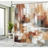 Brown Abstract Shower Curtain with Warm Palette, Modern Brushstrokes, 69 Wx 70 L, Cinnamon, Amber, Blue, Grey. - 2 of 4
