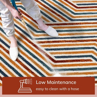 Well Woven Neema Stripes Geometric Indoor OutdoorHigh-Low Pile Area Rug