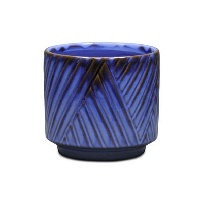 Cheung's Parlora Crossed Diagonal Pattern Straight Side Ceramic Pot - Medium - Blue