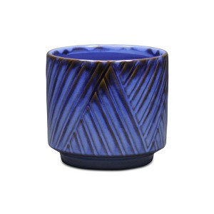 Cheung's Parlora Crossed Diagonal Pattern Straight Side Ceramic Pot - Medium - Blue - 1 of 3