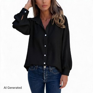womens dress shirts target Oversized Button-Down for Women Collar Balloon Long Sleeve Textured Casual Blouse : Women's Dress Shirts: Variety of
