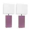 Set of 2 Leather Table Lamps with Fabric Shades - Elegant Designs - 3 of 4
