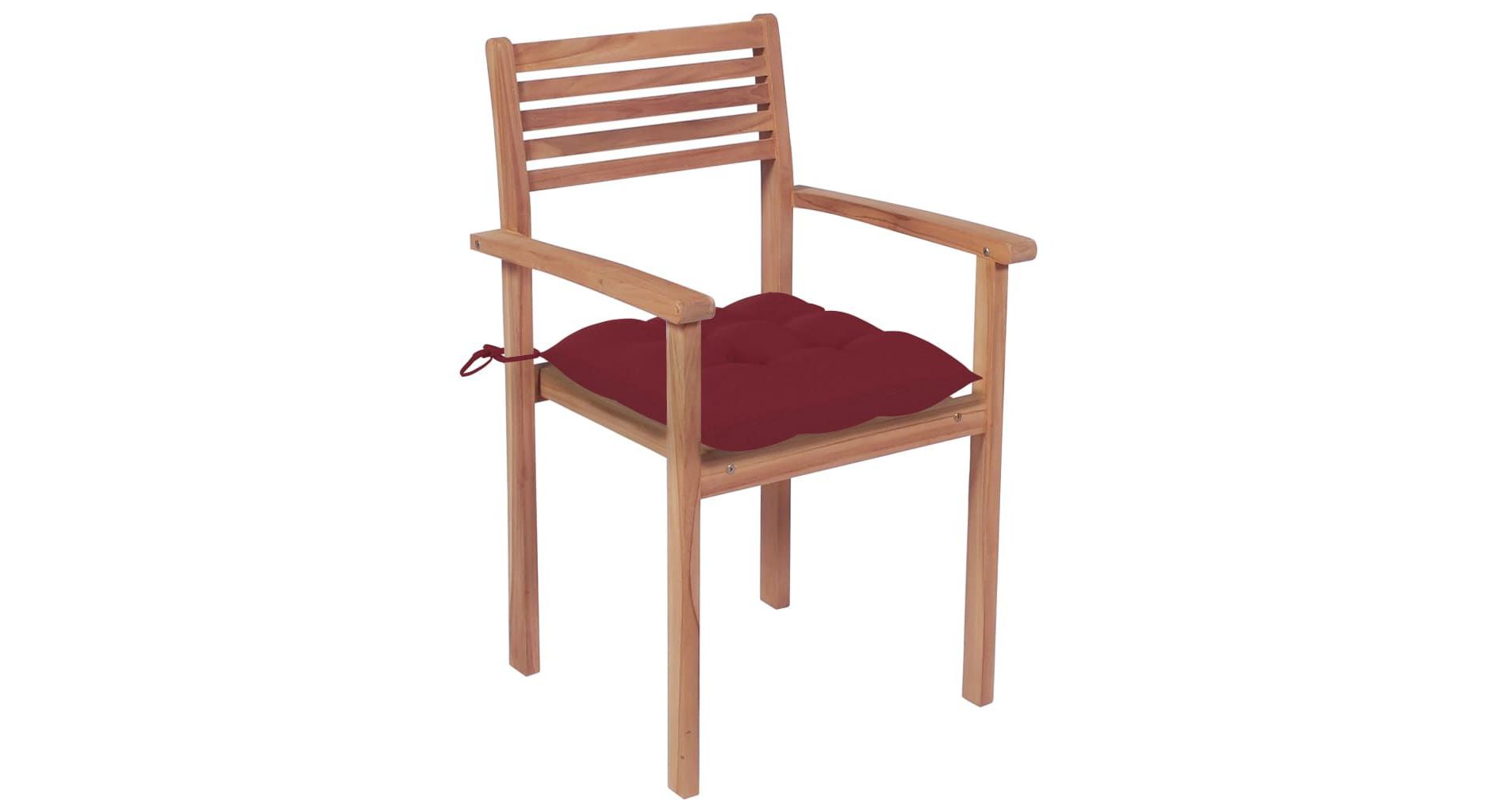 vidaXL 2x Solid Wood Teak Patio Chair with Cushions Seat - Wine Red