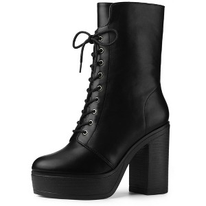 Allegra K Women's Platform Lace Up Chunky Heels Combat Boots - 1 of 4